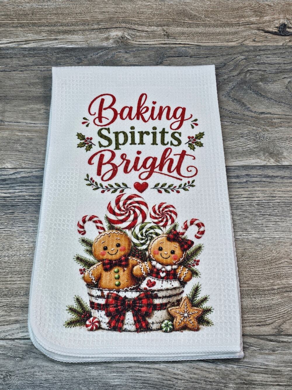 Baking Spirits Bright Christmas Gingerbread Kitchen Towel Holiday Farmhouse